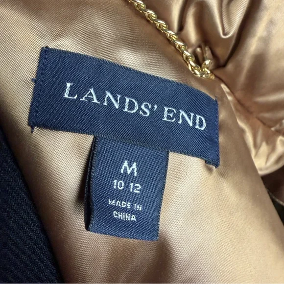 Lands’ End Women’s SZ M Gold Metallic Down Puffer Coat W/ Belt Preppy Office EUC - Picture 3 of 12